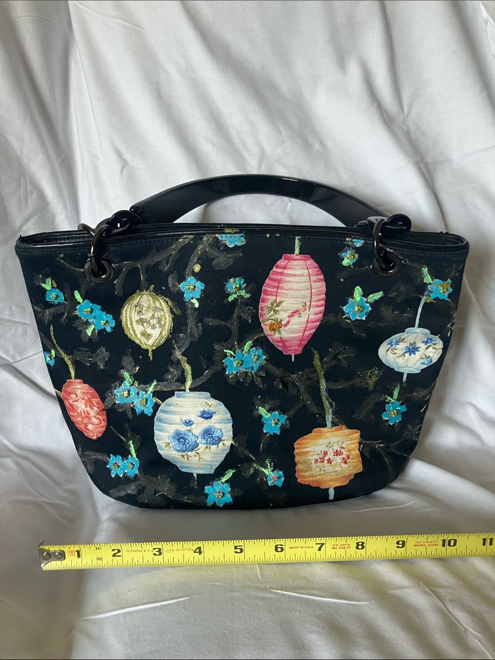 Talbots Black Lantern Print Shoulder Tote with Multicolor Accents